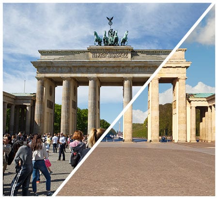 Brandenburger Tor vor und während Lockdown