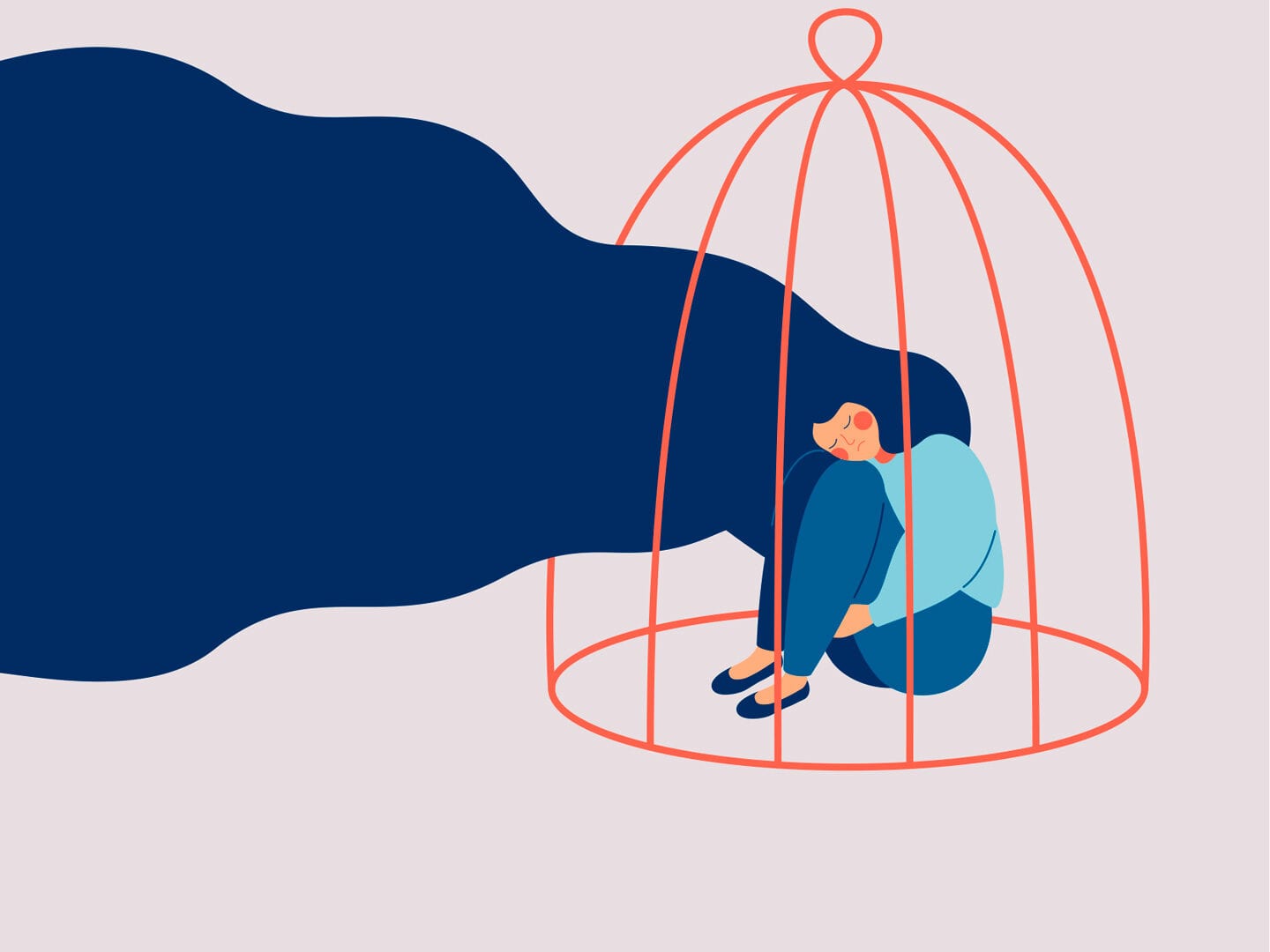 Illustration: Frau sitzt im Käfig