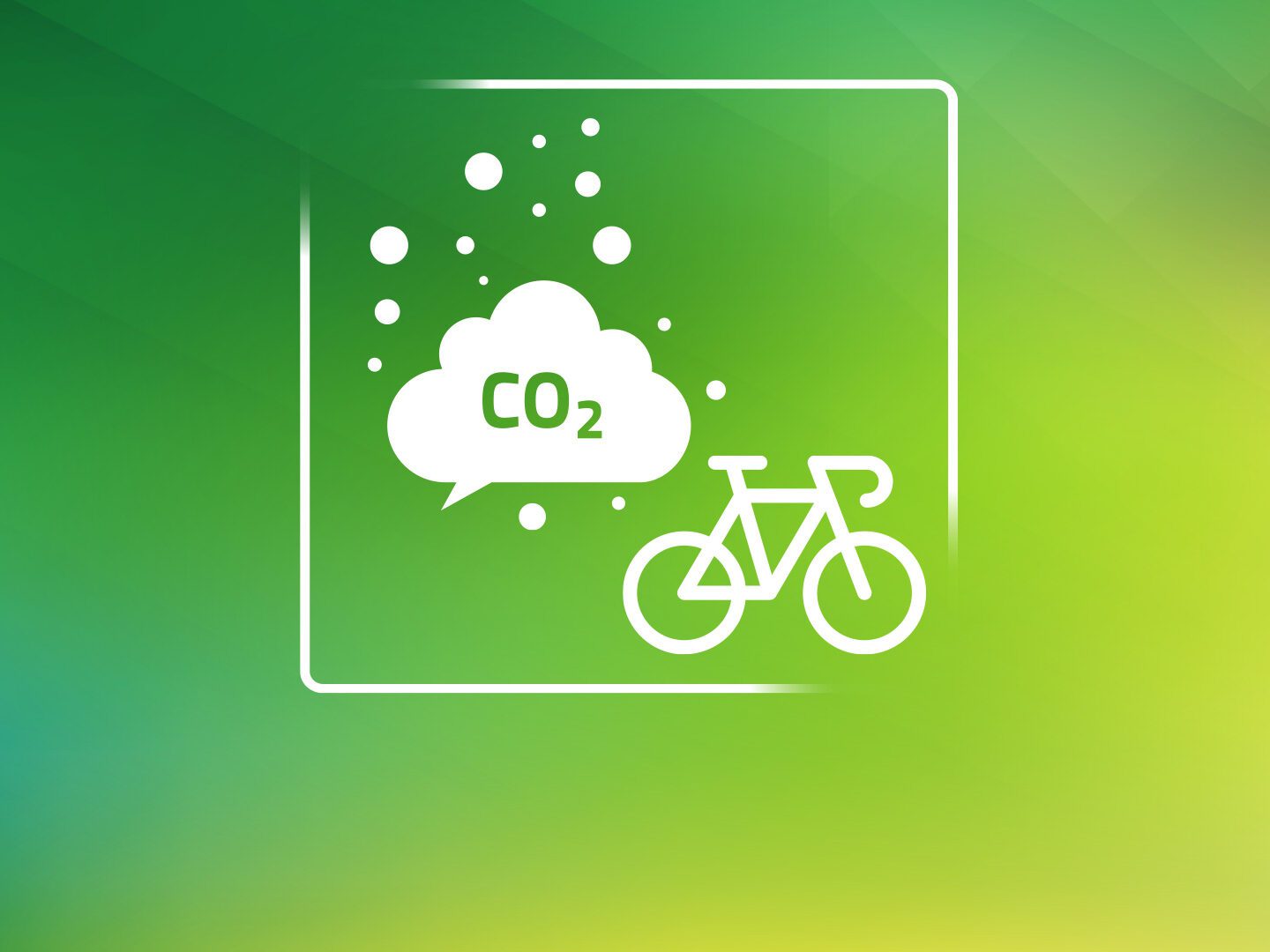 Eine CO2 Wolle und ein Fahrrad auf grünem Hintergrud