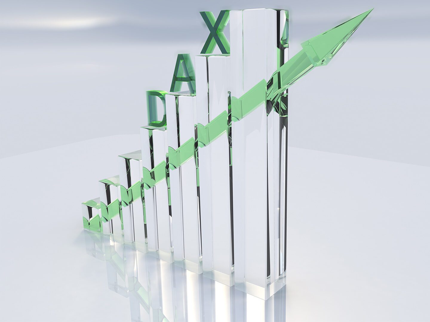 Ein 3D-Säulendiagramm mit der Aufschrift Dax.