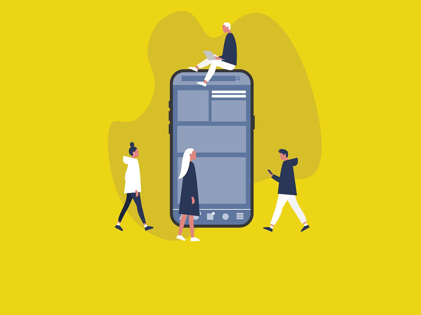 Illustration eines Smartphones mit Menschen drum herum