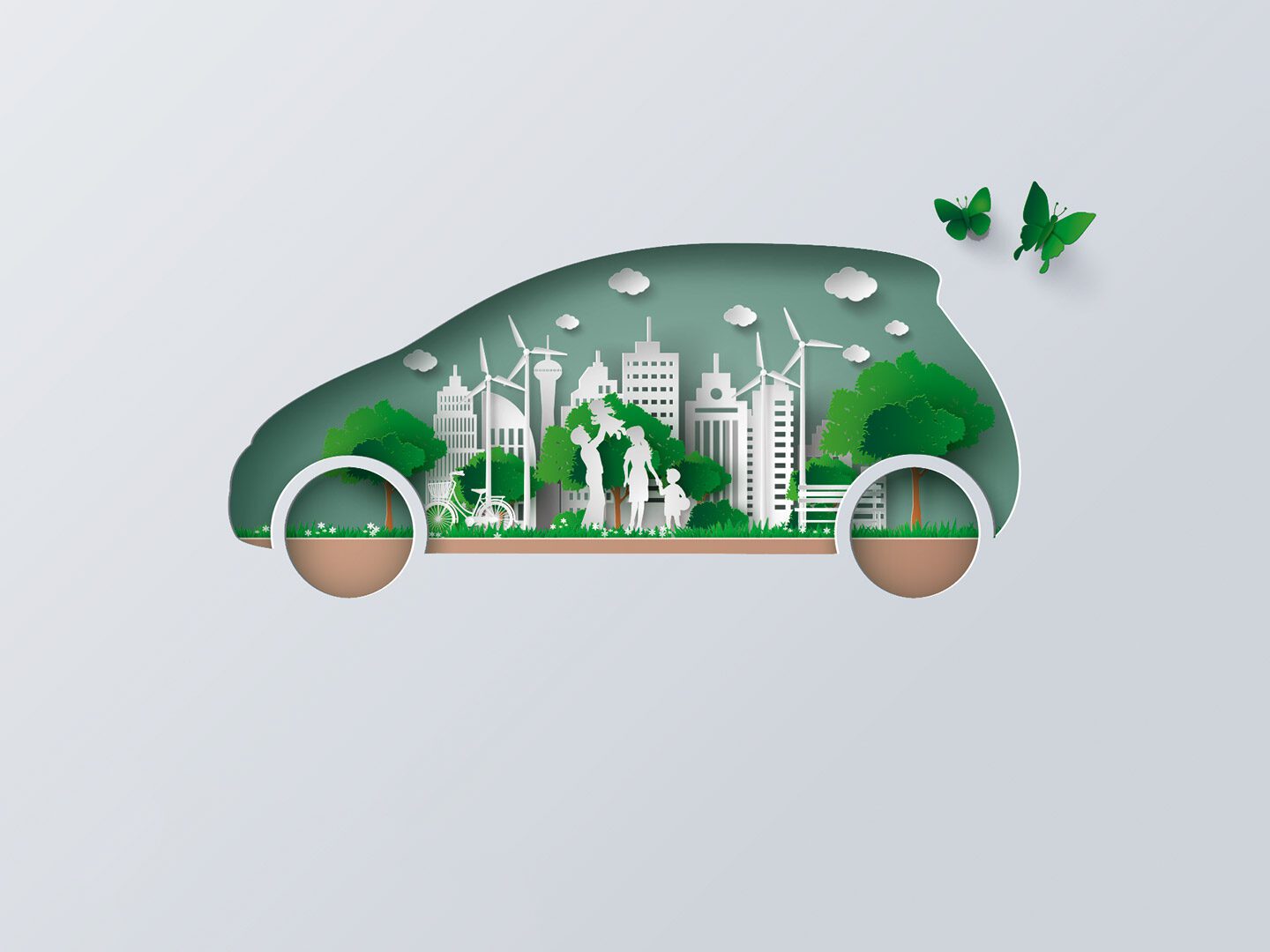 Illustration eines Autos mit grünem Stadtbild