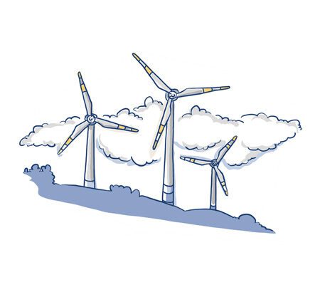 Illustration Windräder mit Wolken