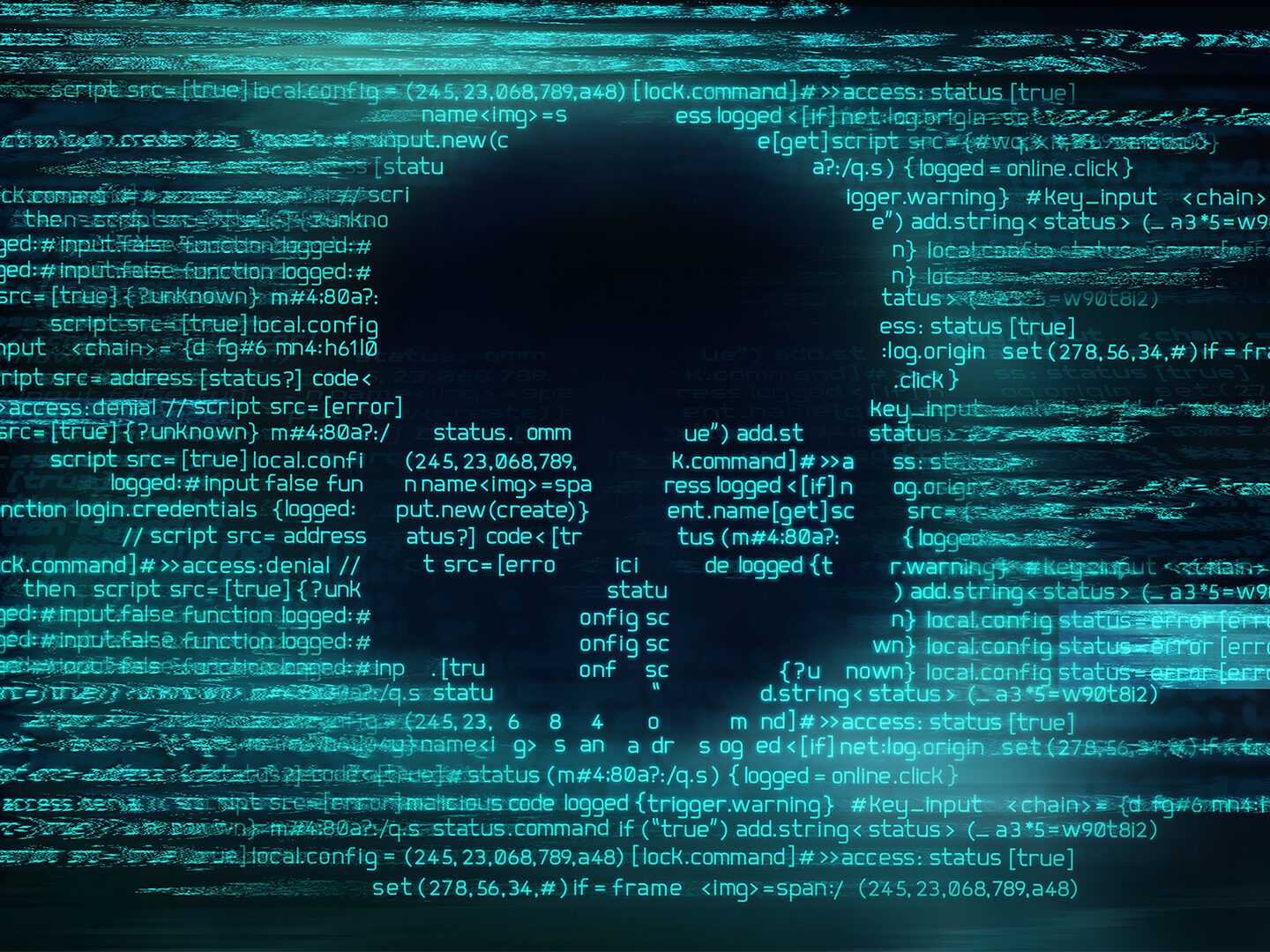 Cyberangriffe, Totenkopf vor Code