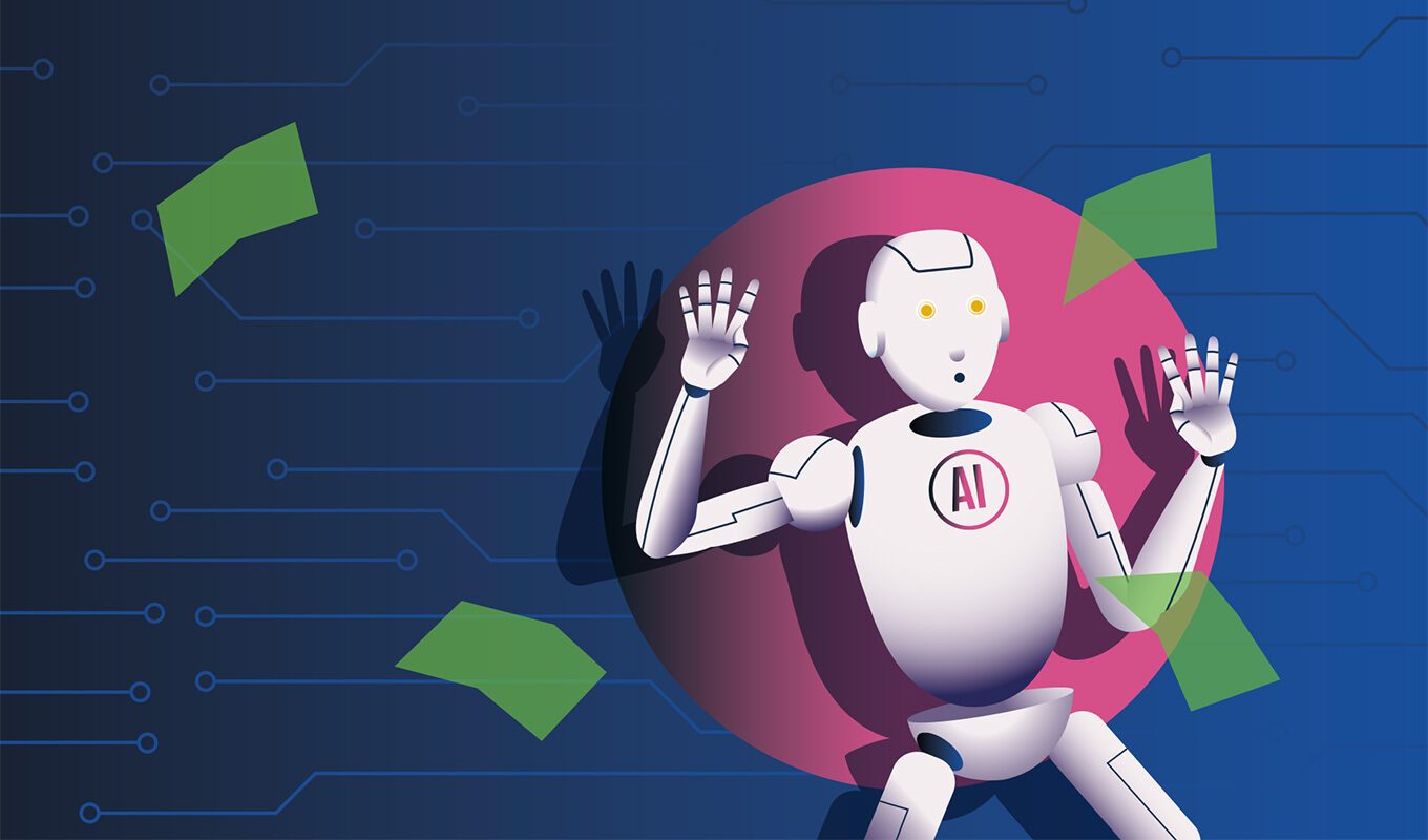 Illustration eines ertappten KI-Roboters als Symbolbild für den EU AI Act
