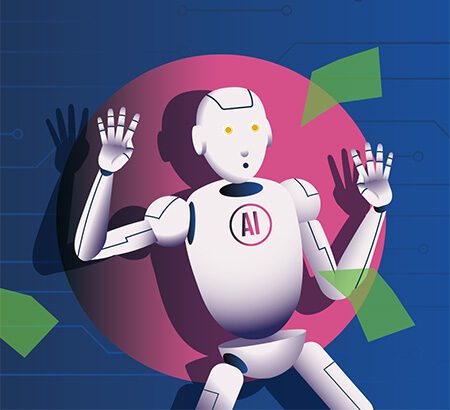 Illustration eines ertappten KI-Roboters als Symbolbild für den EU AI Act